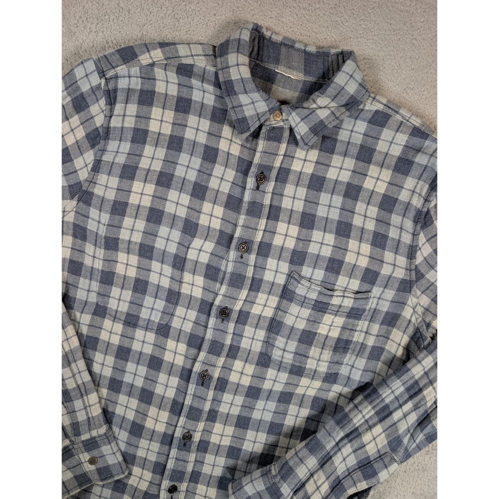 Faherty Brand Reversible Flannel Shirt Mens Blue Grey Buffalo Plaid Check L/S